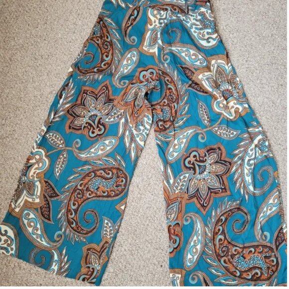 Farm Rio Anthropologie Wide Leg Leopard Paisley Pants size L - Picture 2 of 6